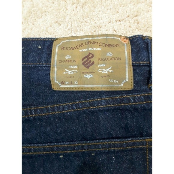 ROCAWEAR DENIM CO.~Men's Size 34×32~Blue Denim Jeans Button-Fly,100% Cotton. - Picture 10 of 12